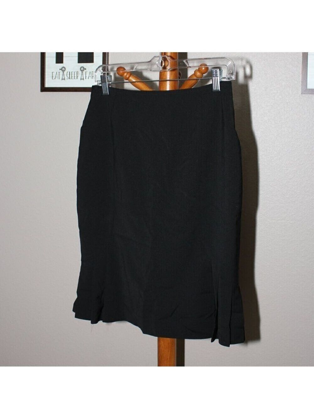 Escada Womens Black Back Pleat Wool Blend Skirt Size 36/6